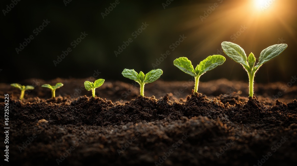 Fototapeta premium High quality photo of seedlings growing in soil with sunlight.