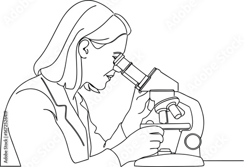 3d a scientist looking through a microscope continue eps  on white background