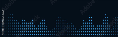 Futuristic digital skyline with blue geometric patterns on dark background.