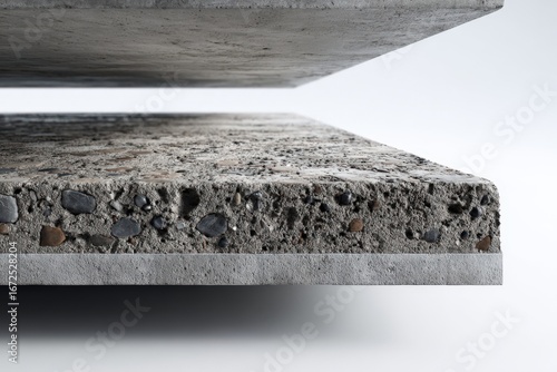 Close up view of modern concrete slabs showcasing textured surfaces and layers
