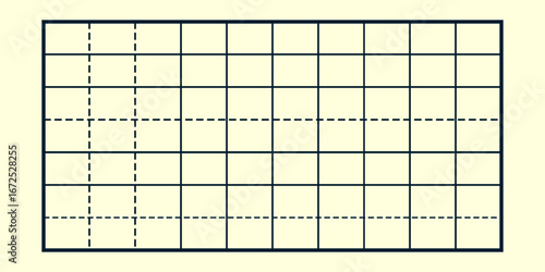 Geometric grid pattern with dashed and solid lines on light background.