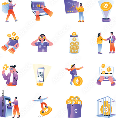 Collection of Crypto Business Flat Illustrations 

