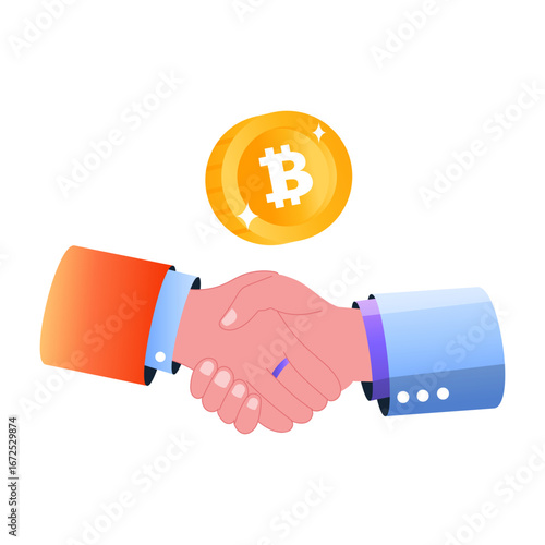 Flat style illustration showing a bitcoin dealing