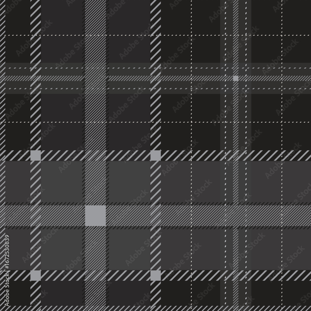 Fototapeta premium Gray black tartan plaid seamless pattern in darker tone
