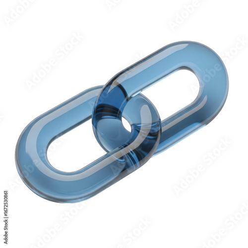 3d icon of blue glass chain link isolated on transparent background