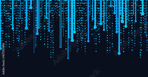 Abstract vector tech background with blue digital lines and dots on dark surface.