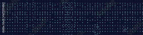 Digital matrix vector technology background with blue dots on dark grid.