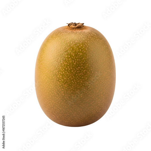 A detailed and pristine professional-grade visual of a single whole golden kiwifruit, a common tropical fruit isolated on transparent background.