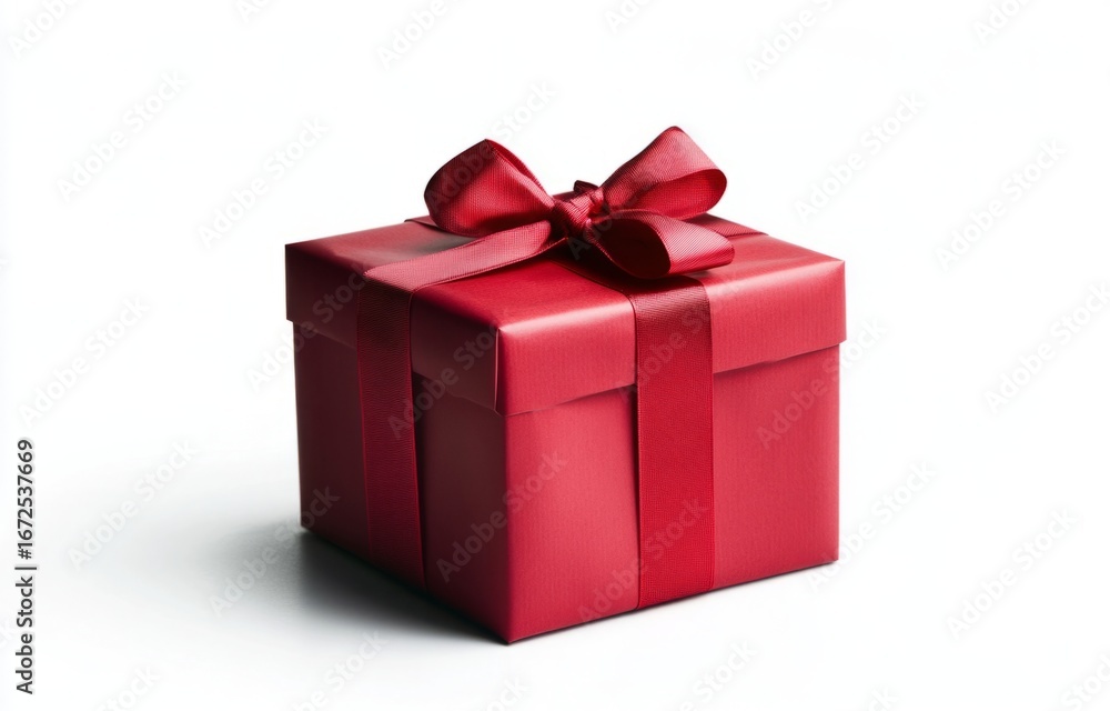 Obraz premium Elegant red gift box with a bow and ribbon, isolated on a white background. Vector illustration design for any celebration