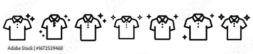 Collection of clean polo shirts with shining star sparkles outlining cleanliness.