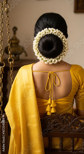 Yellow Saree and Jasmine Bun