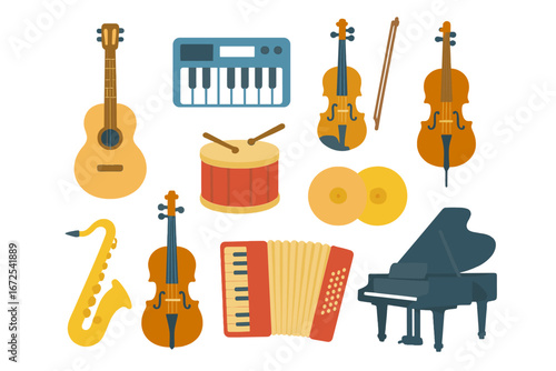 A collection of musical instruments is represented by a set of iconic images