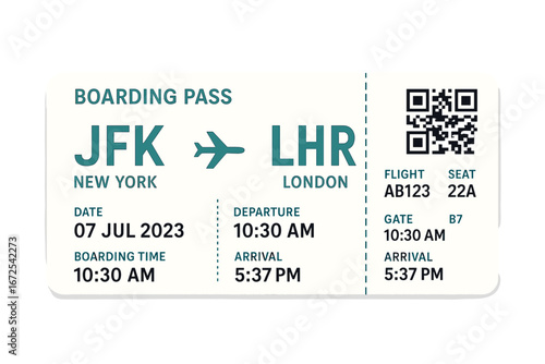 Air travel ticket, boarding pass layout, airline card design, flying and travel theme, vector artwork