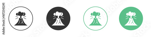 Volcano eruption icons silhouette in flat black style.