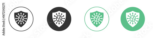 Virus protection shield icons silhouette in flat black style.