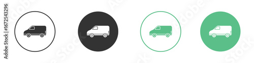 Van icons silhouette in flat black style.
