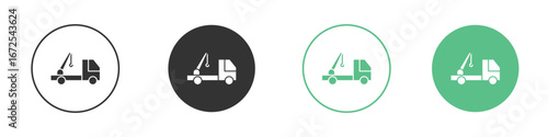 Tow truck icons silhouette in flat black style.