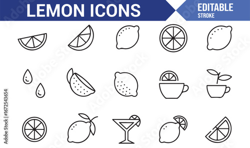 Lemon slice and drink vector icons for refreshing beverage designs