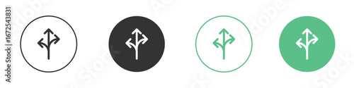 Three directions icons silhouette in flat black style.