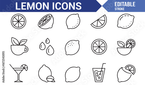 Editable lemon icons for cocktail and juice designs