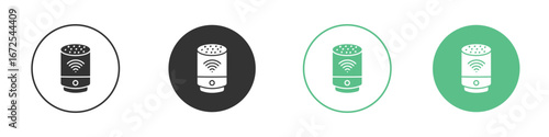 Smart speaker icons silhouette in flat black style.