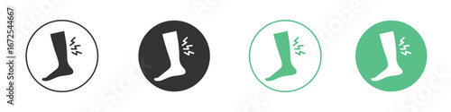 Shin pain icons silhouette in flat black style.