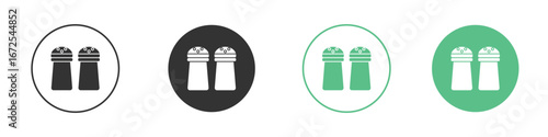 Salt and pepper shakers icons silhouette in flat black style.