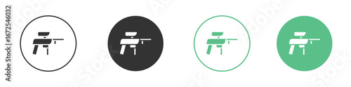 Paintball gun icons silhouette in flat black style.