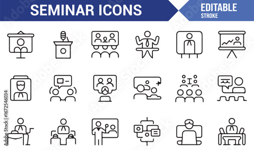 Editable vector icons for seminars, conferences, and business events