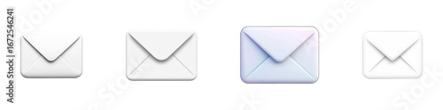 Set of a simple white envelope icon isolated on transparent background