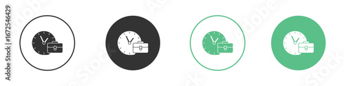 Office time icons silhouette in flat black style.