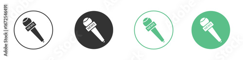 News microphone icons silhouette in flat black style.