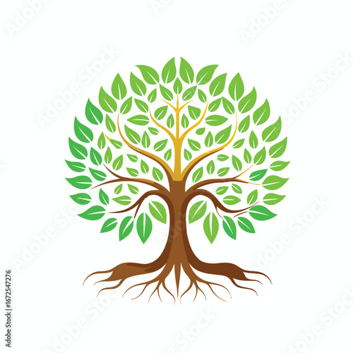 Minimalist Stylized Tree with a vibrant green on white background