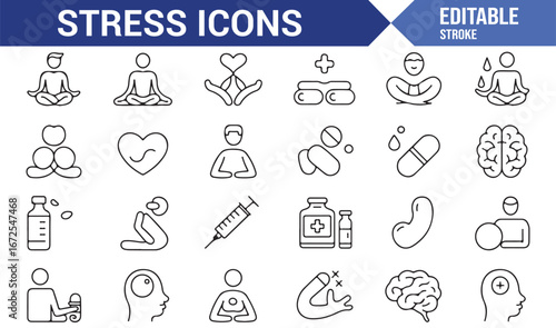 Wellness and stress relief vector icons for health professionals