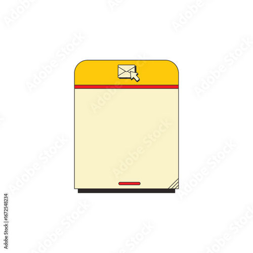 Yellow and beige post box with red detail symbolizing communication and delivery services white background