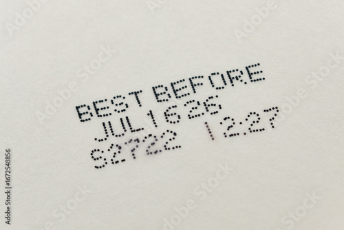 Close up text best before date on bottom of packaged food
