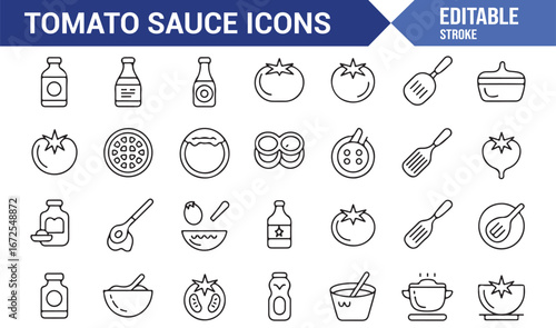 Editable icons for kitchen tools and tomato-based sauces