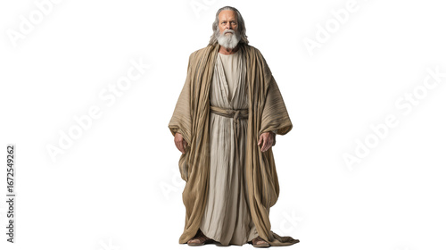 PNG Abraham full-body isolated on transparent background, elderly biblical patriarch with staff, Old Testament Christian figure.