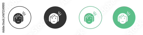 Headache icons silhouette in flat black style.