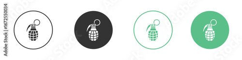 Hand grenade icons silhouette in flat black style.