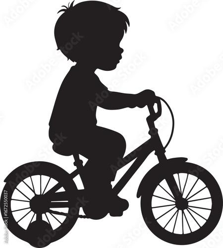 Black silhouette of a young boy riding a bicycle child cycling