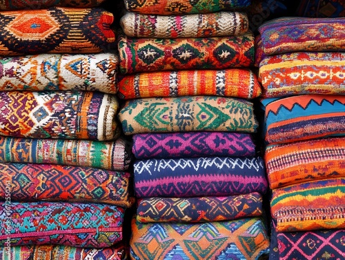 Colorful Indian Textiles: Vibrant Handmade Patterns and Artisanal Fabrics in Bold Color Palettes