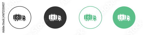 Fuel truck icons silhouette in flat black style.