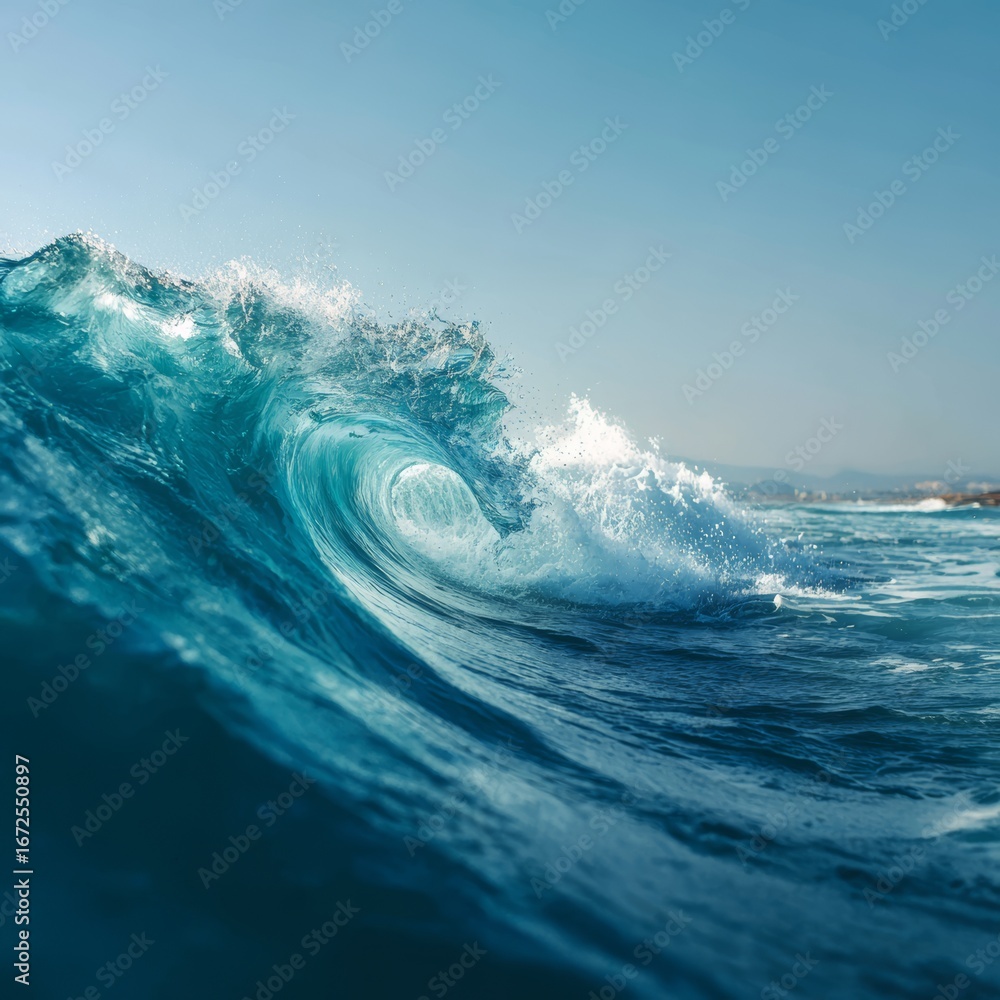 Fototapeta premium A breathtaking image of a powerful wave cresting, showcasing the raw energy and beauty of the ocean