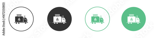 Fire truck icons silhouette in flat black style.