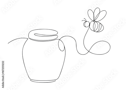  continuous one line art drawing of honey pot eps on white background