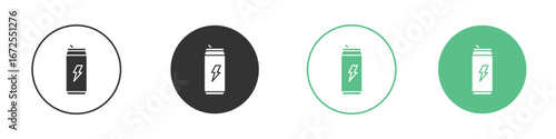 Energy drink icons silhouette in flat black style.