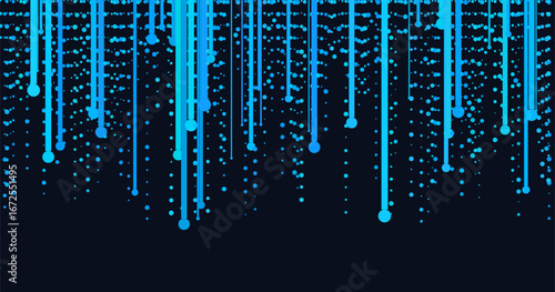 Abstract vector tech background with blue digitized data streams on dark background.
