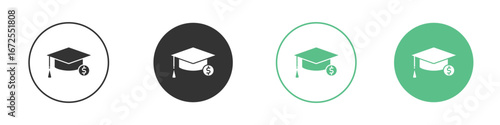 Education cost icons silhouette in flat black style.