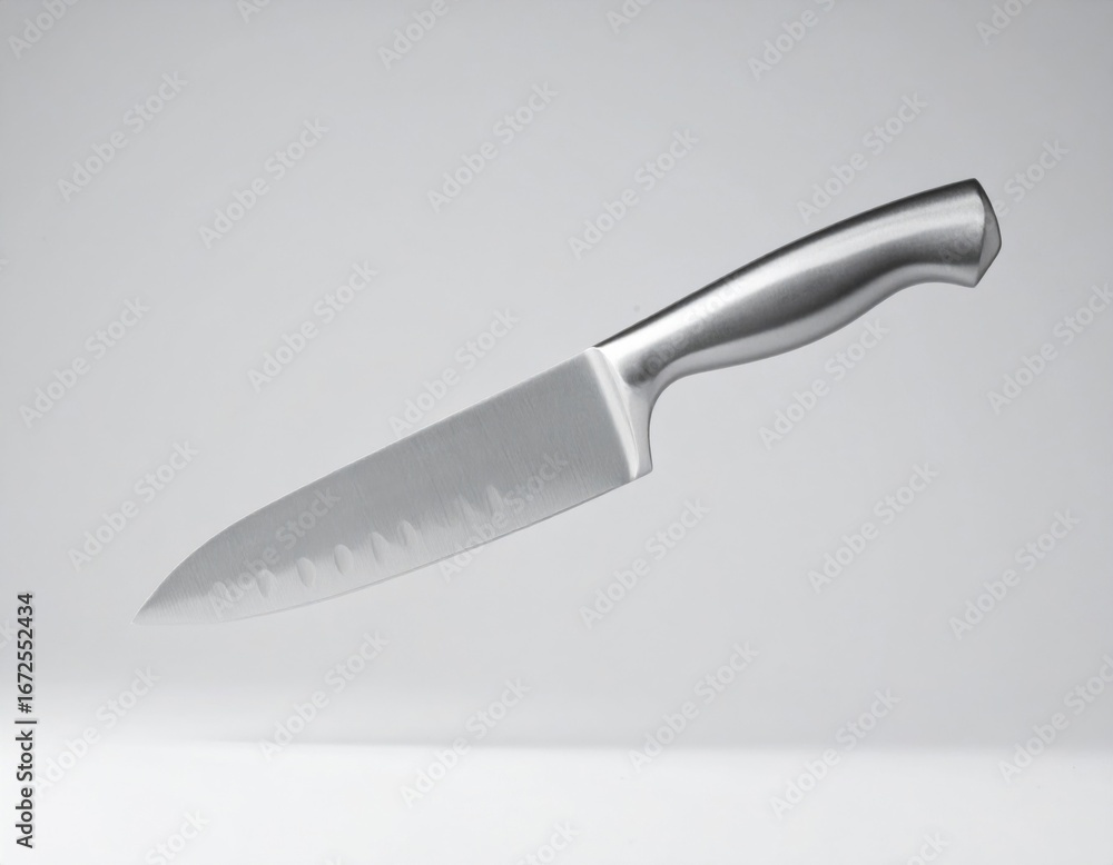 Obraz premium Sharp Silver Chef Knife Isolated on a Light Gray Background in Studio Shot